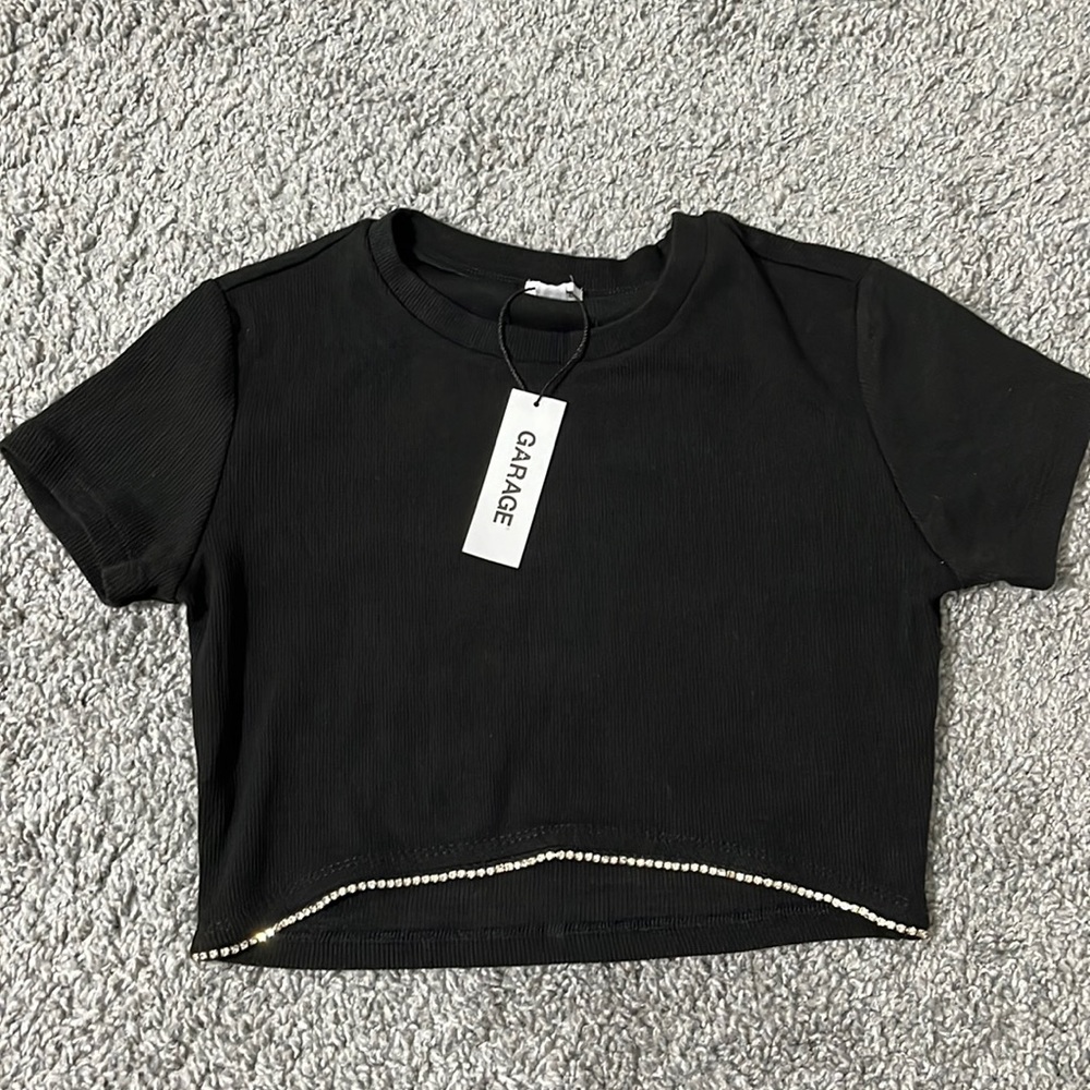 Black crop top with bedazzled end